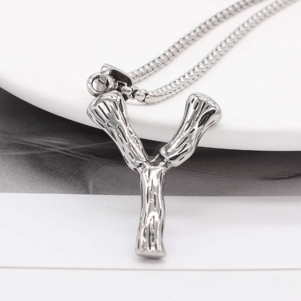 Men's Steel Y Shape Branch Pendant Necklace