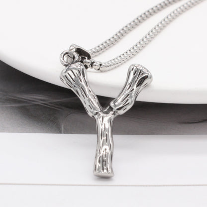 Men's Steel Y Shape Branch Pendant Necklace