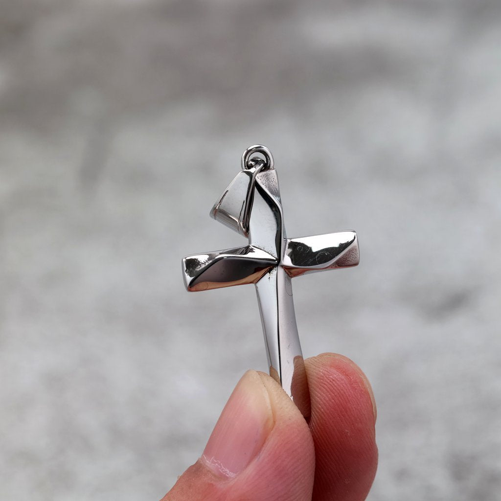 Vintage stainless steel men's hollow cross pendant necklace