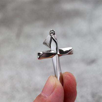 Vintage stainless steel men's hollow cross pendant necklace