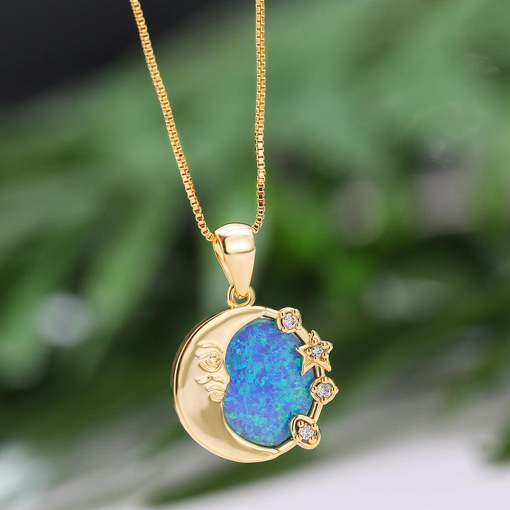 Opal Moon Round Necklace