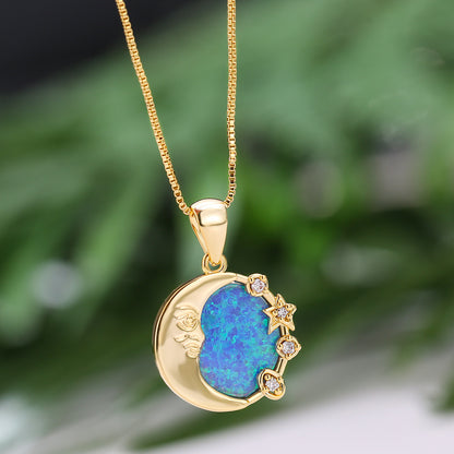 Opal Moon Round Necklace