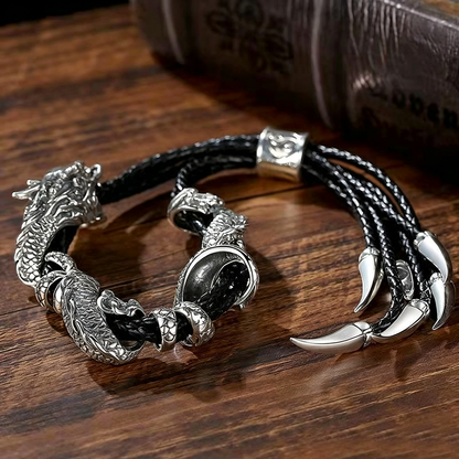Men's Vintage Dragon Design Leather Rope Bracelet