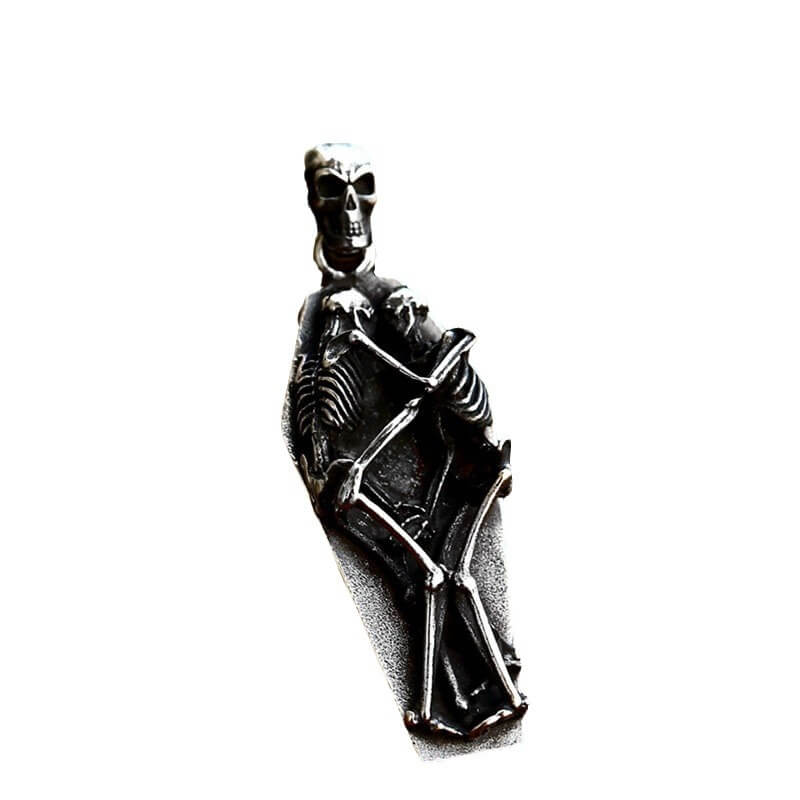 Men's Double-Skull Frame Pendant Necklace