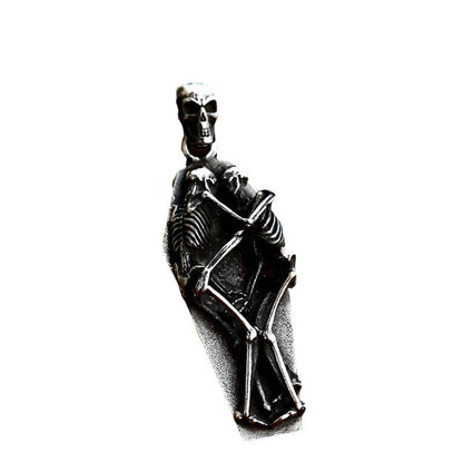 Men's Double-Skull Frame Pendant Necklace