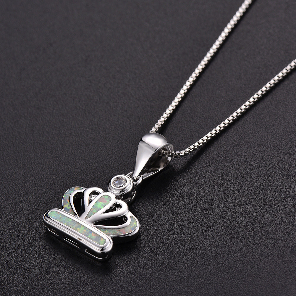 Platinum Auabo Copper Set with Zirconia Crown-shaped Necklace