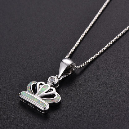 Platinum Auabo Copper Set with Zirconia Crown-shaped Necklace
