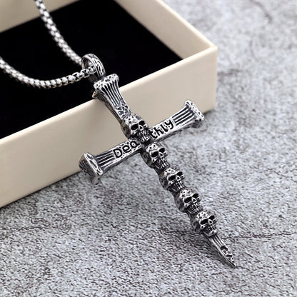 Men's Steel Multi Skull Cross Pendant Necklace