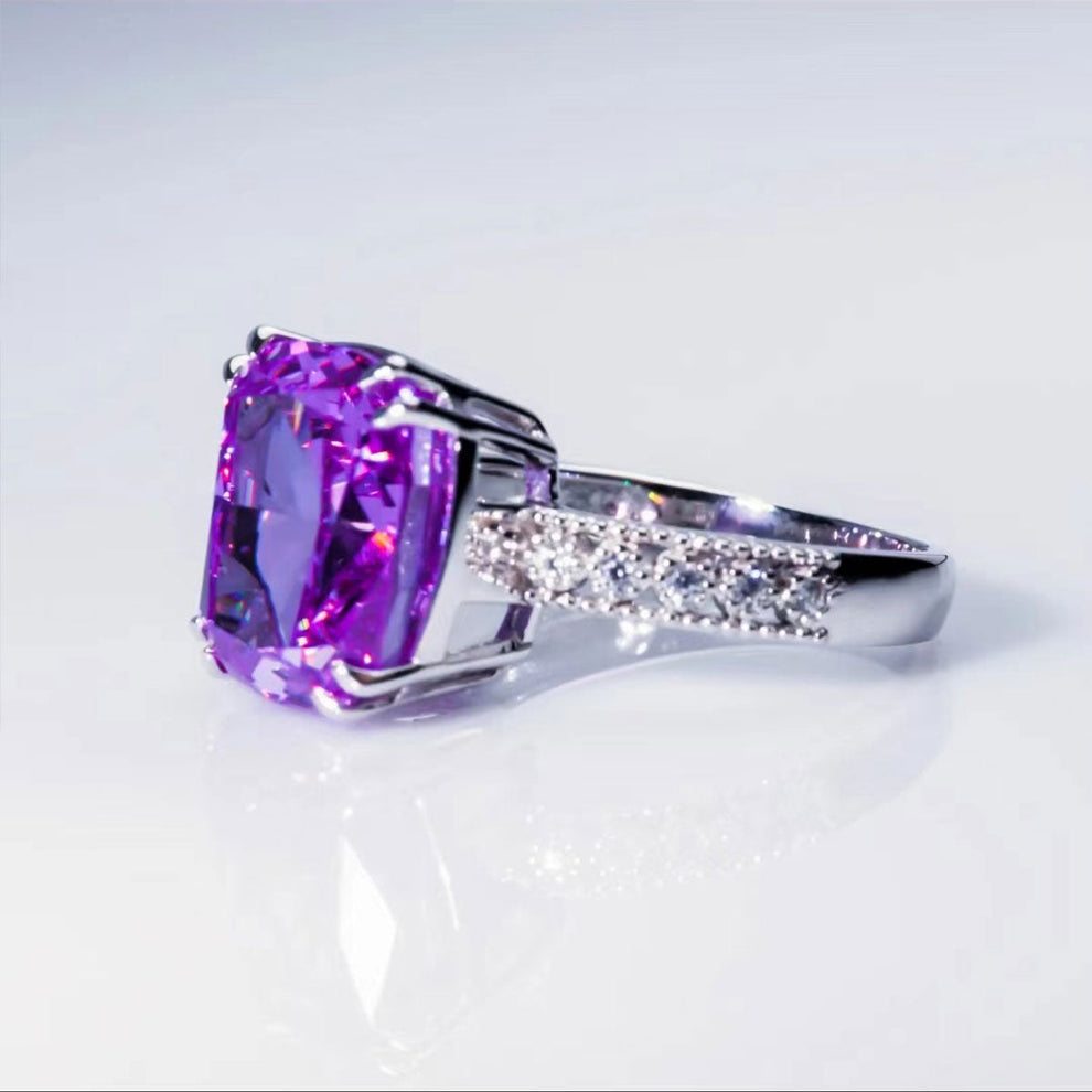 Women's White Gold Bezel Setting Purple Gem Retro Adjustable Ring