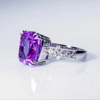 Women's White Gold Bezel Setting Purple Gem Retro Adjustable Ring