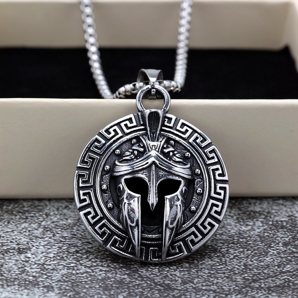 Vintage Stainless Steel Spartan Mask Pendant Necklace for Men