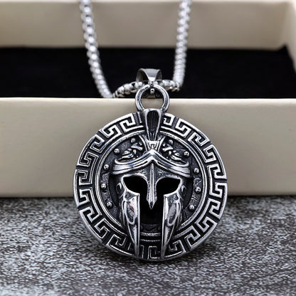 Vintage Stainless Steel Spartan Mask Pendant Necklace for Men