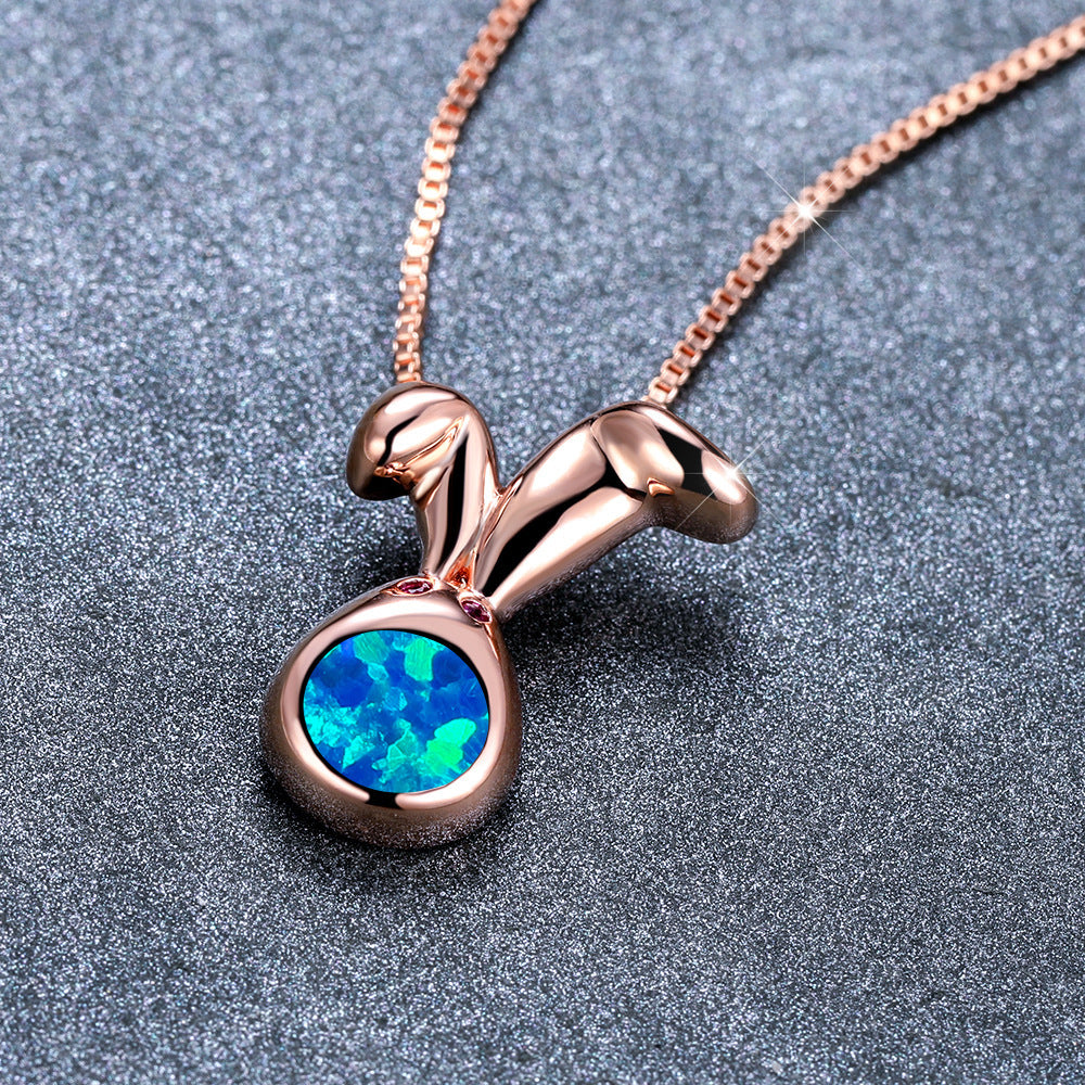 Rose gold white gold blue white Australian baby round-faced cute rabbit necklace