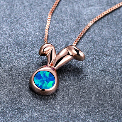 Rose gold white gold blue white Australian baby round-faced cute rabbit necklace
