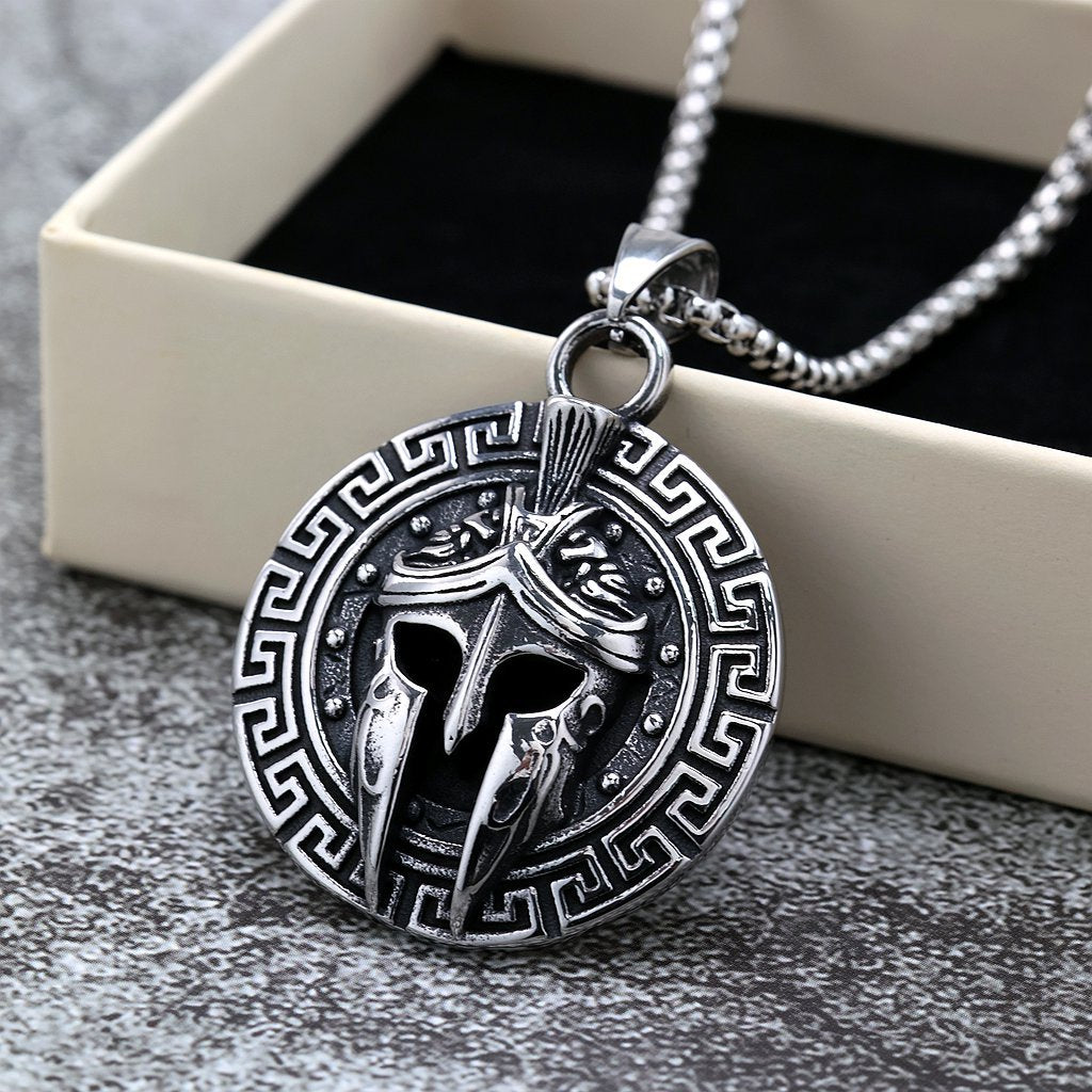 Vintage Stainless Steel Spartan Mask Pendant Necklace for Men