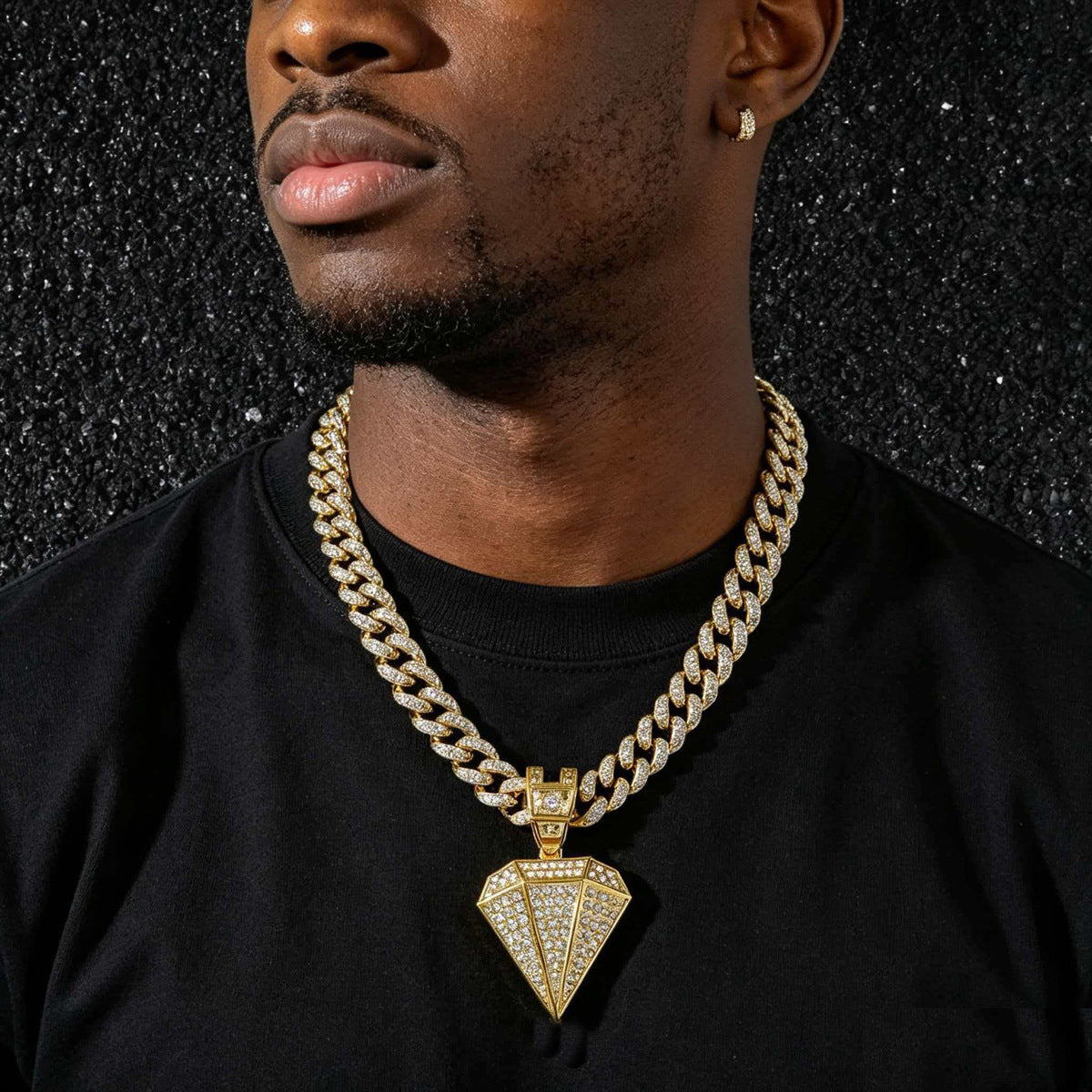 Hip-Hop Diamond-Shaped Cuban Chain Pendant Necklace