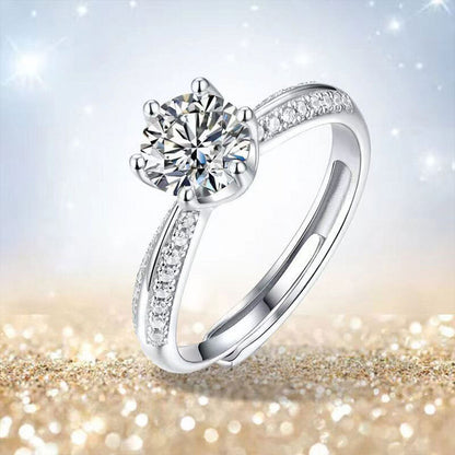 Women's White Gold S925 Channel Setting Stones Adjustable Moissanite Ring