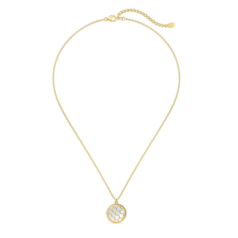S925  Honeycomb Round Disc Necklace Inlaid White Shell