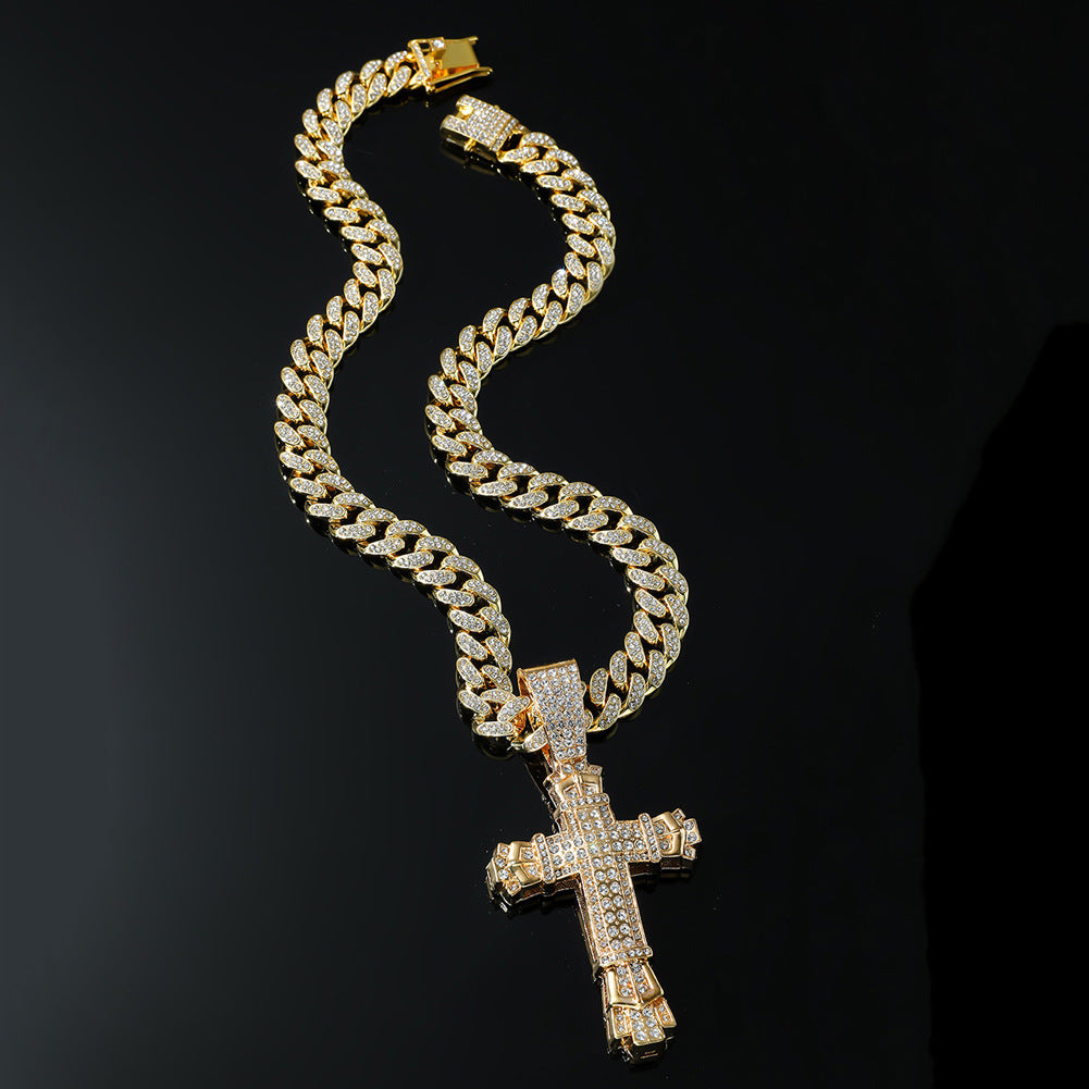 Hip-Hop Cross-Shaped Cuban Chain Pendant Necklace