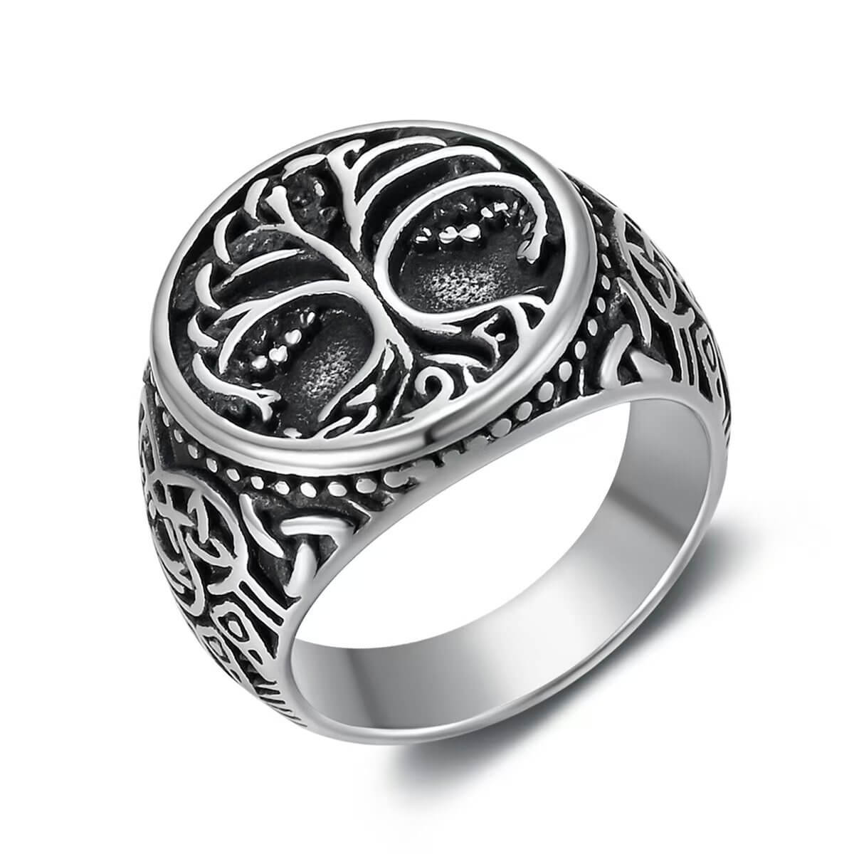 Vintage Nordic Stainless Steel Viking Tree of Life Celtic Knot Round Ring for Men