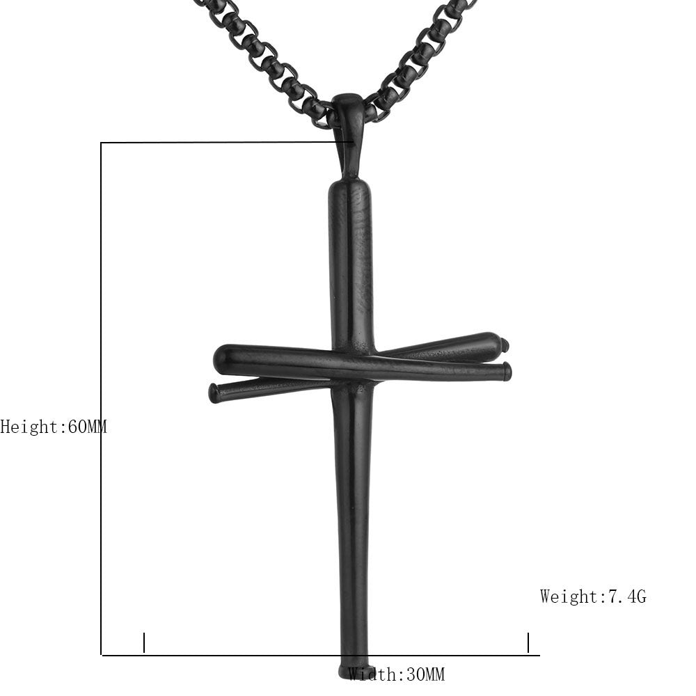 Men's Steel Baseball Bat Cross Pendant Necklace