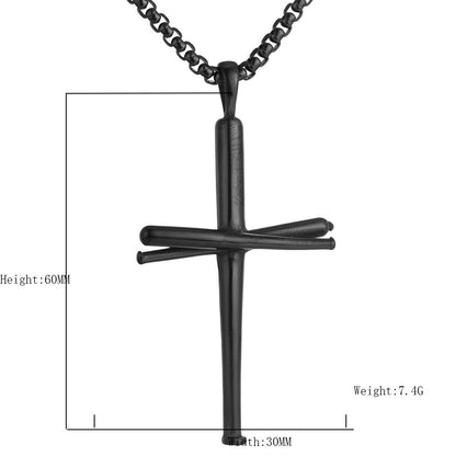 Men's Steel Baseball Bat Cross Pendant Necklace