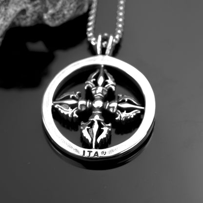 Men's Steel Hollow Vajra Round Pendant Necklace