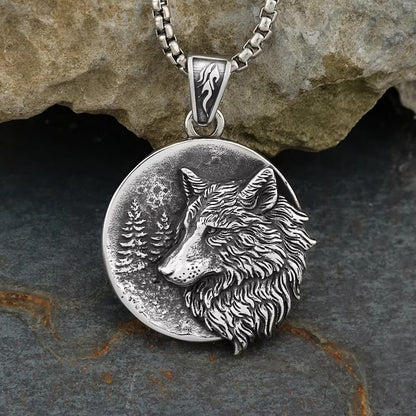 Men's Retro Double-Sided Wolf Head Pendant Necklace