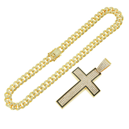 Hip-Hop Style Studded Cross Cuban Chain Pendant Necklace