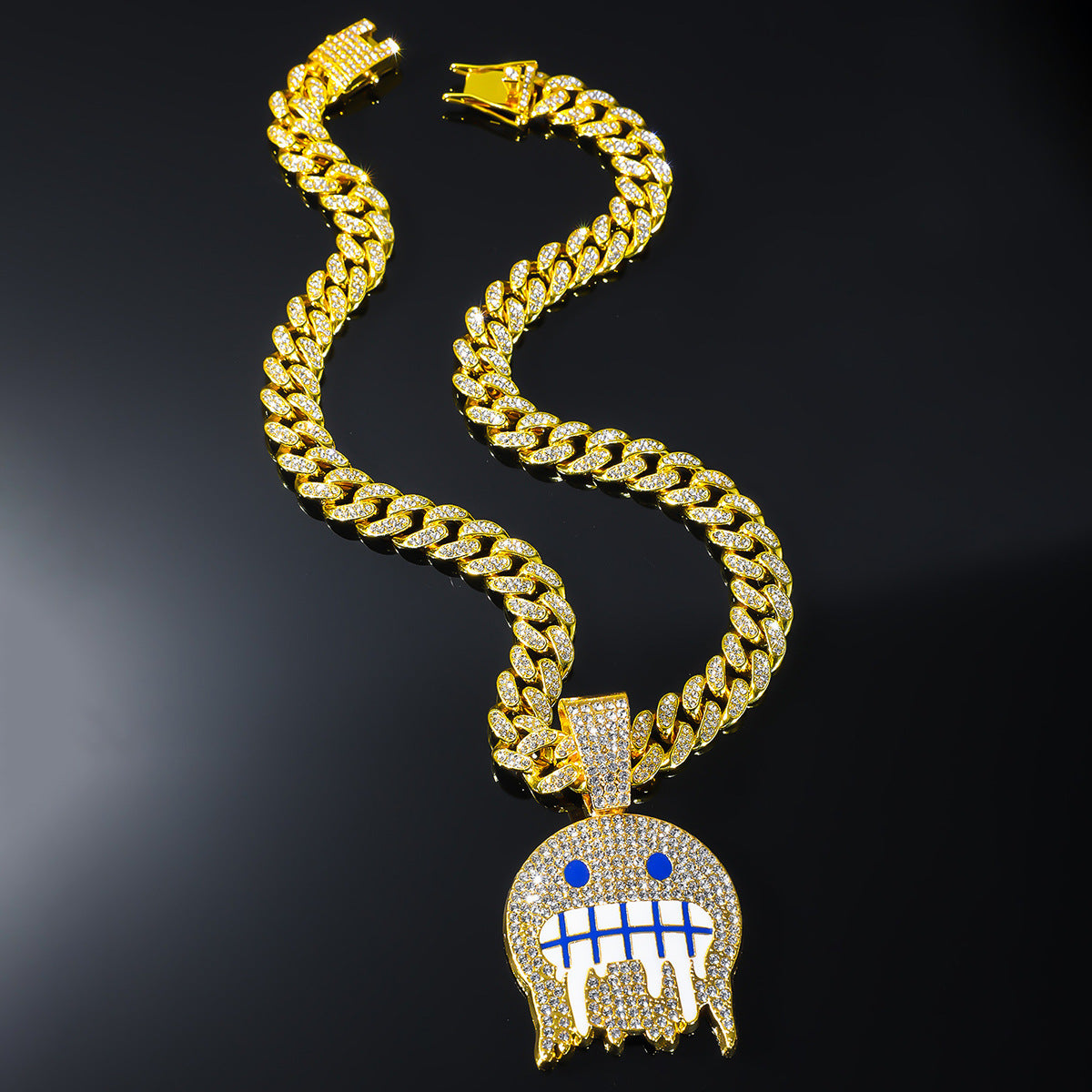 Hip-Hop Ice Face Emoji Cuban Chain Pendant Necklace