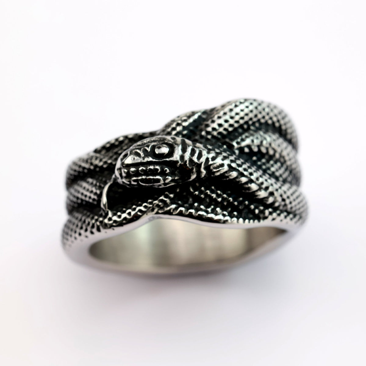 Vintage Solid Stainless Steel Antique Finish Wrapped Snake Band Ring for Men