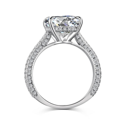 Women's Prong Set Oval Solitaire Zirconia Ring, S925 with White Gold Plating, Pave Band
