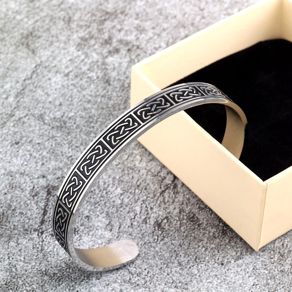Vintage Celtic Knot Solid Stainless Steel Open C Bangle Men Bracelet