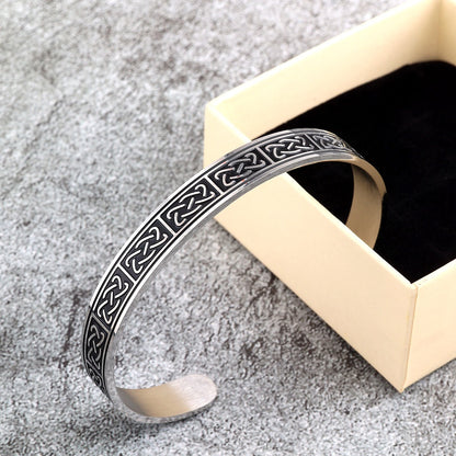 Vintage Celtic Knot Solid Stainless Steel Open C Bangle Men Bracelet