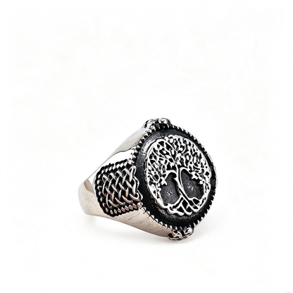 Vintage Nordic Cast Stainless Steel Viking Tree of Life Symbol Ring for Men