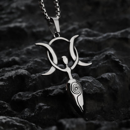 Vintage Stainless Steel Men's 3D Moon Star Goddess Pendant Necklace for Men