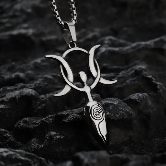 Vintage Stainless Steel Men's 3D Moon Star Goddess Pendant Necklace for Men