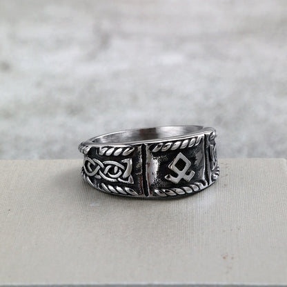 Vintage Solid Stainless Steel Viking Rune Round Ring for Men
