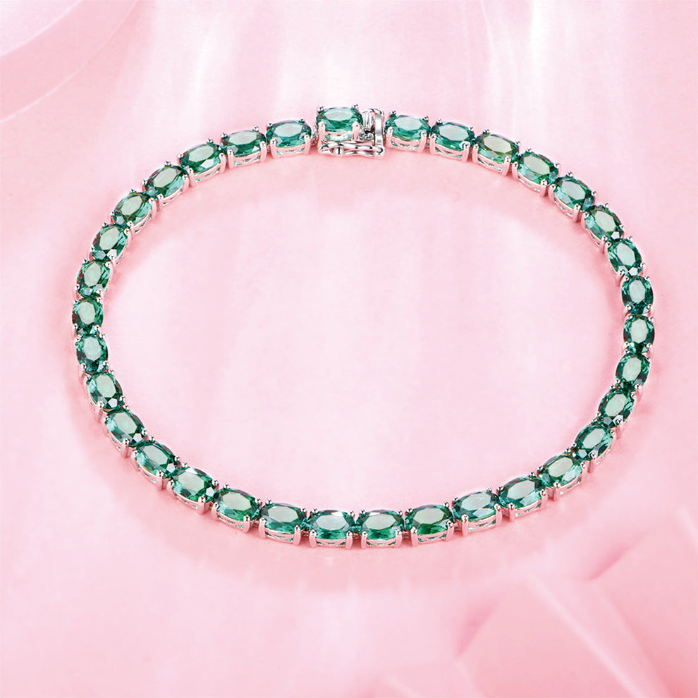 Women's Sterling Silver Pear Cut Emerald Gem Tennis Bracelet