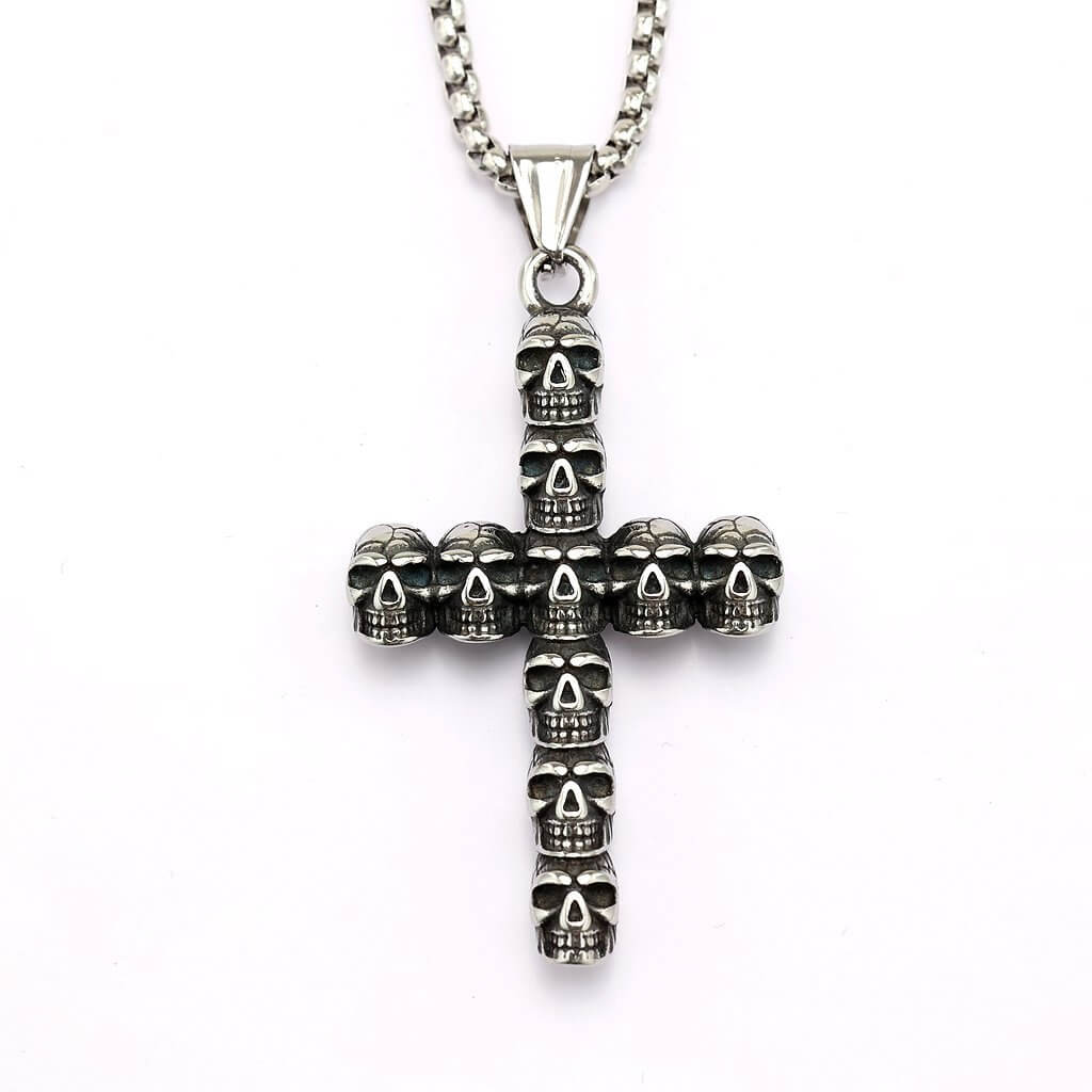 Vintage Stainless Steel Skull Halloween Pendant Necklace for Men