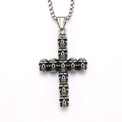 Vintage Stainless Steel Skull Halloween Pendant Necklace for Men