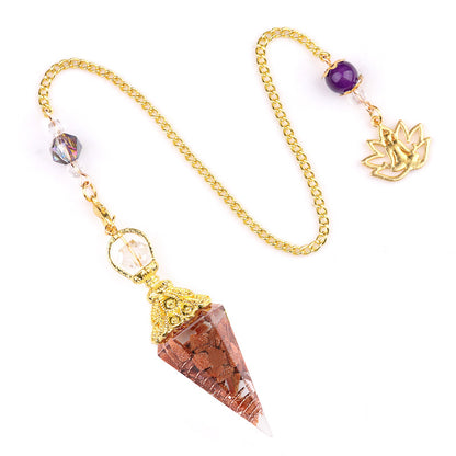 Crystal agate stone colorful crushed stone resin golden hexagonal pyramid spirit pendulum