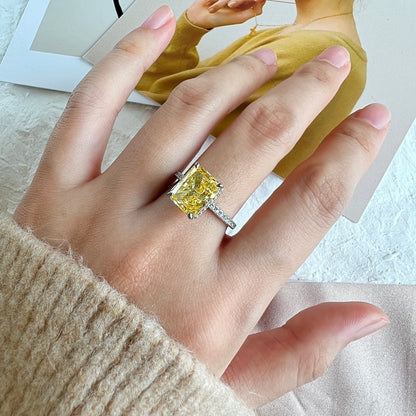 Women's Square Ice Flower Cut Yellow Gemstone Zirconia Luxury Ring, S925 with White Gold Plating