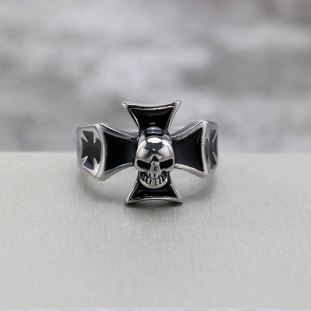 Vintage Stainless Steel Cool Cross Skull Ring for Men