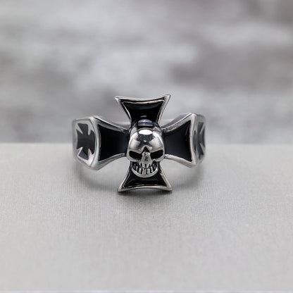 Vintage Stainless Steel Cool Cross Skull Ring for Men