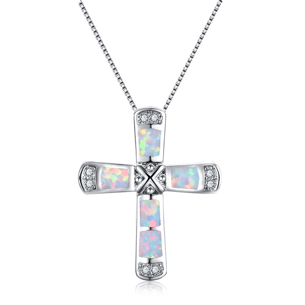 New X-letter cross opal pendant necklace