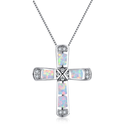 New X-letter cross opal pendant necklace