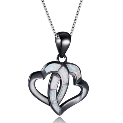 Half-side Opal double heart-shaped pendant necklace