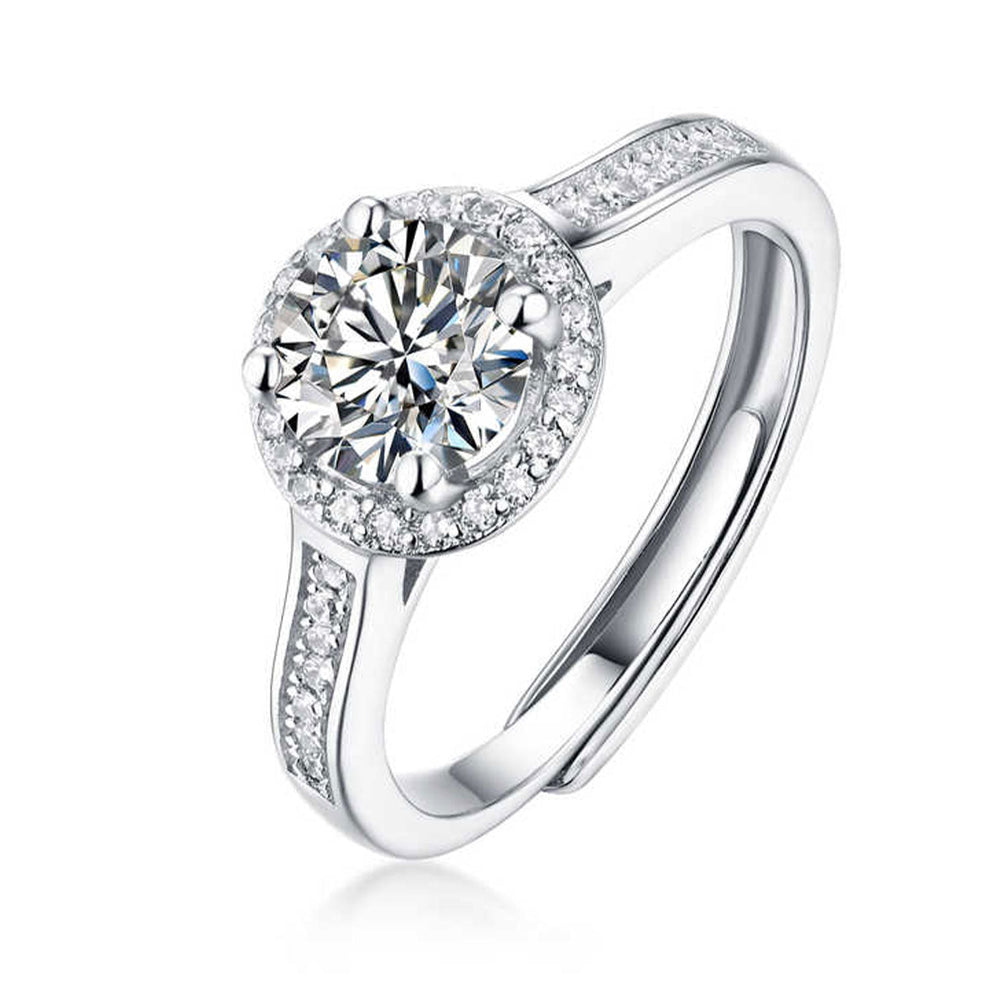 Women's White Gold Channel Setting Adjustable Moissanite Halo Ring