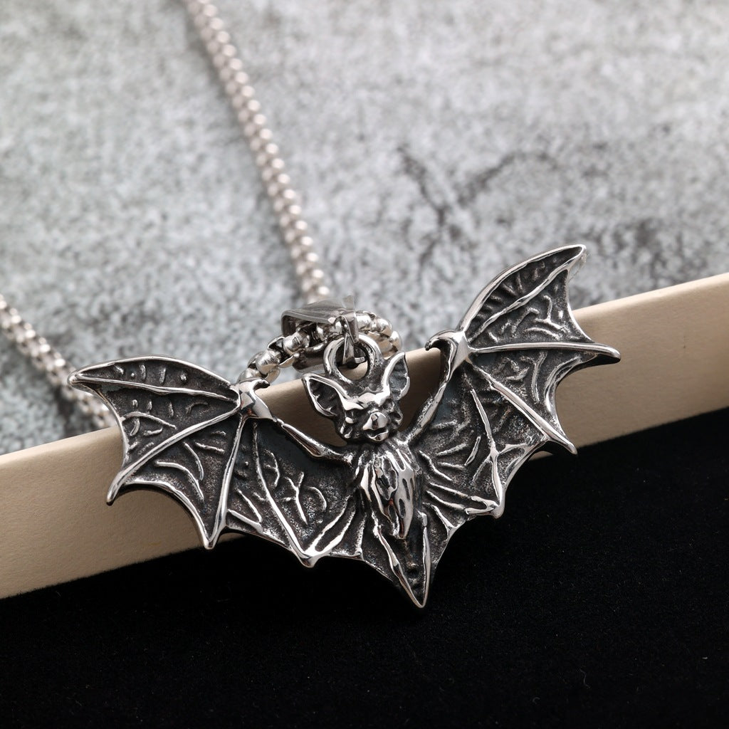 Vintage Stainless Steel Bat Pendant Necklace for Men